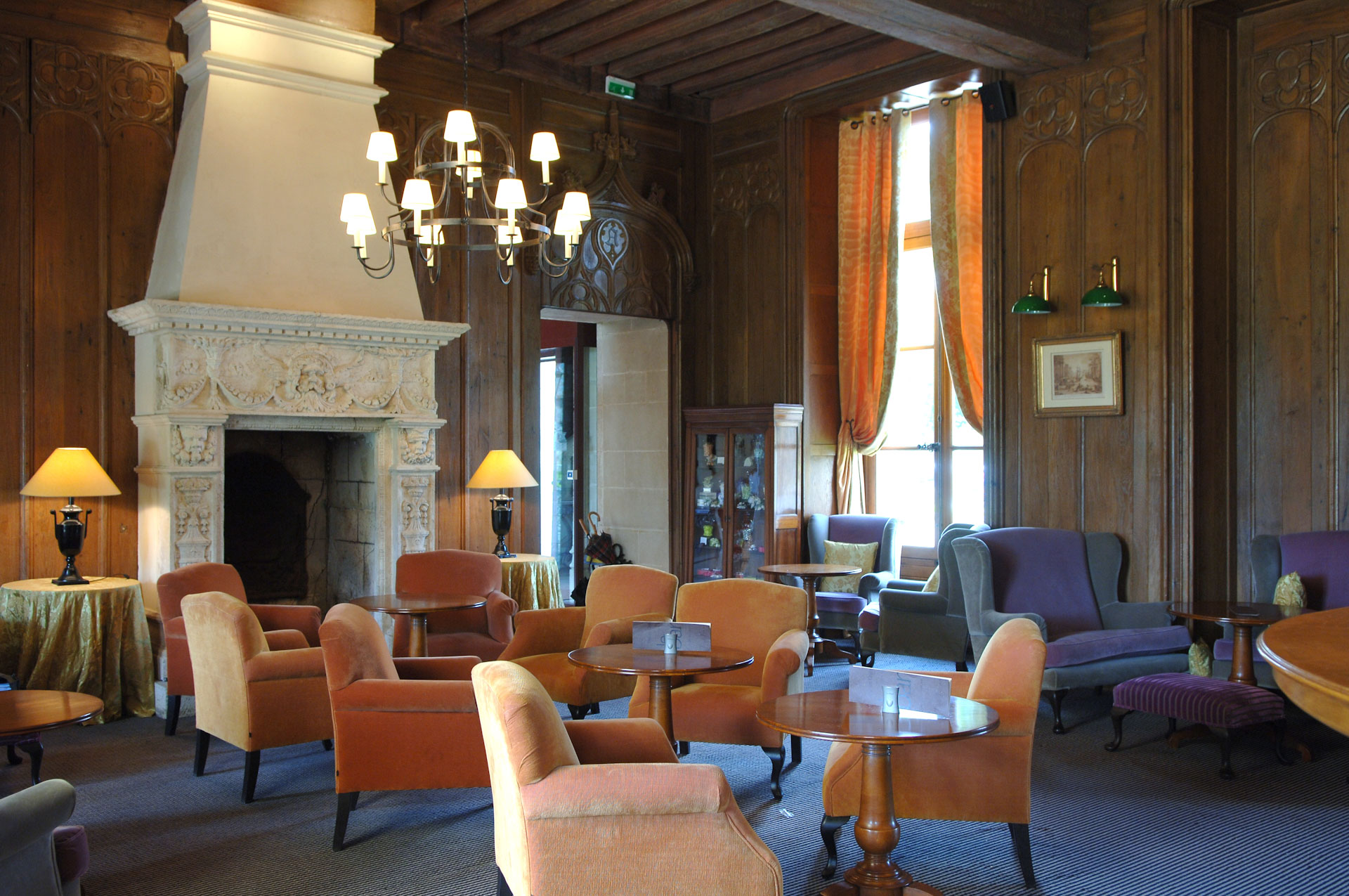 The lounge bar at Chateau d'Augerville, near Fontainebleau, France