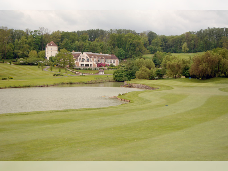 View up to Le Golf National Clubhouse from Golf National Aigle, near Versailles, France