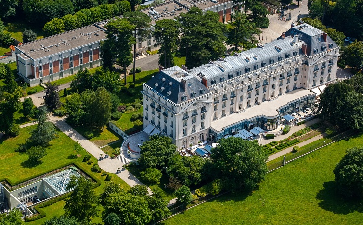 Bird's eye view of the glamorous Trianon Palace, Versailles, France