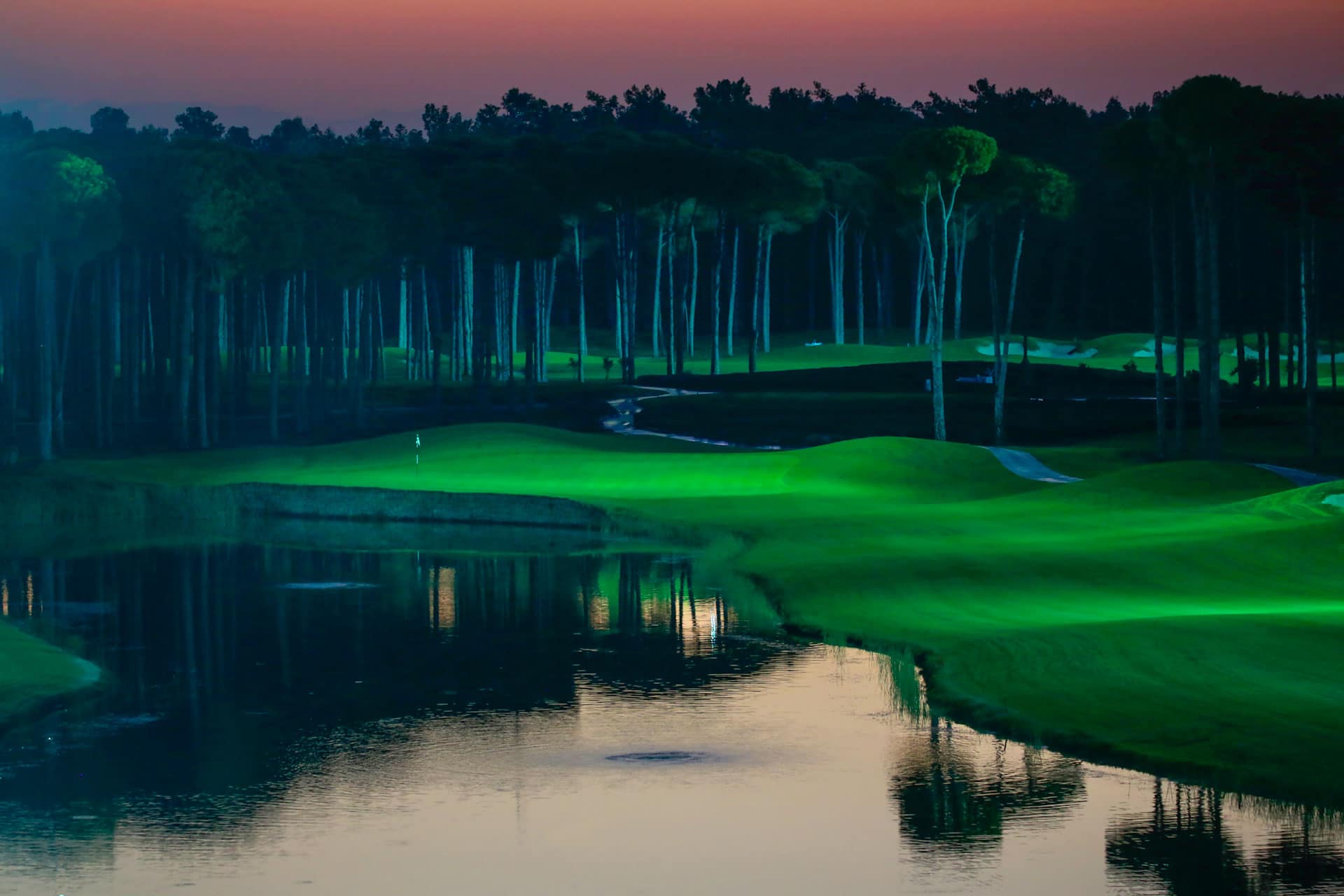 Nighttime at Regnum Carya Golf Course, Belek, Turkey. Golf Planet Holidays
