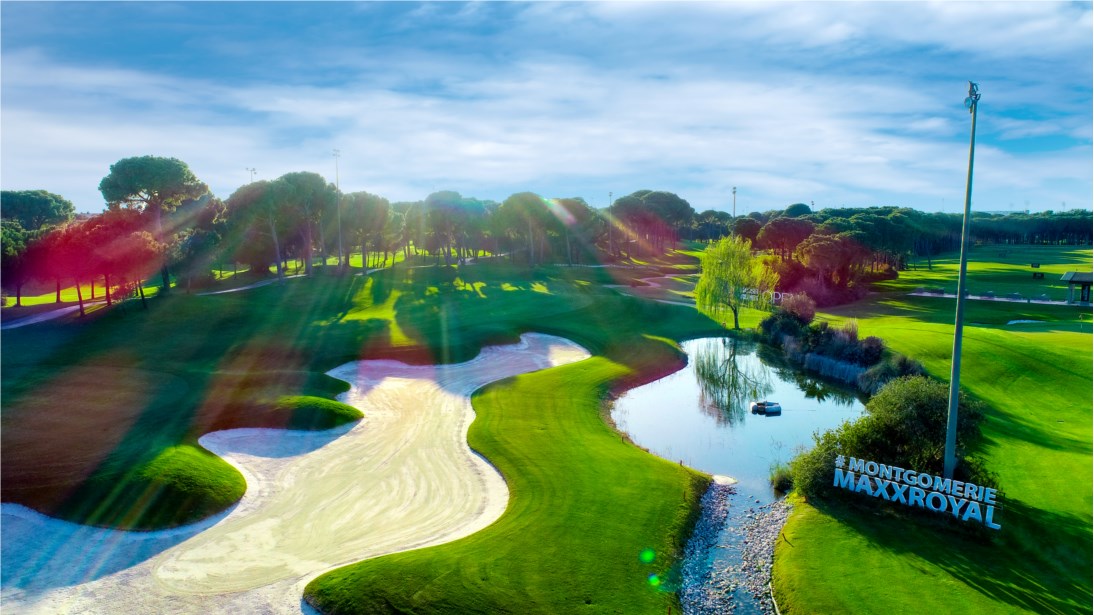 Sunshine over the last green at Montgomerie Maxx Royal Golf Course, Belek, Turkey