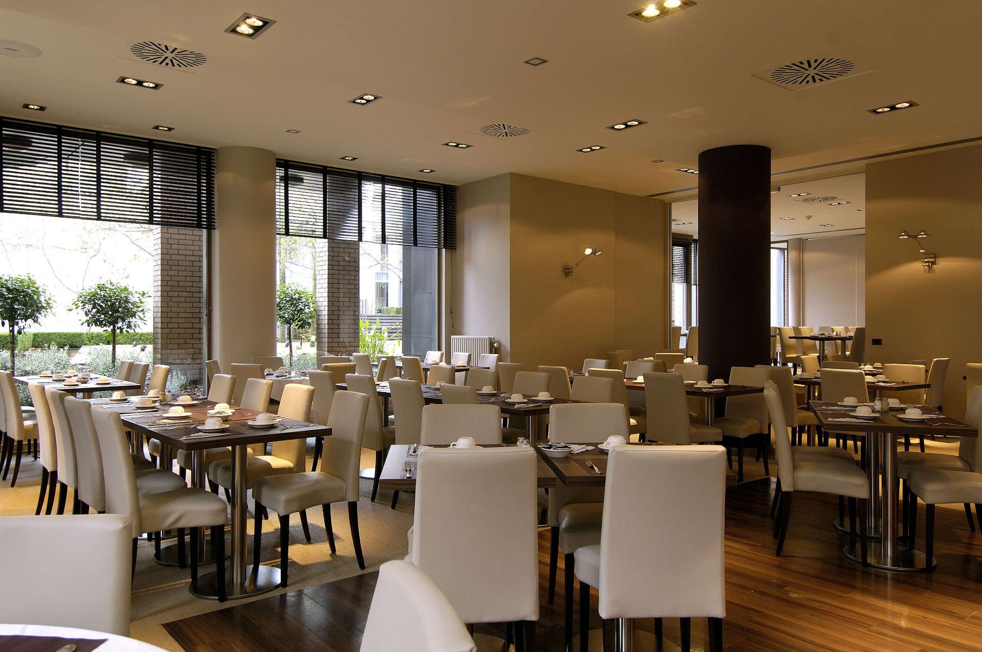 The breakfast room at Martin's Hotel, Bruges, Belgium