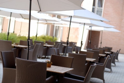 On the terrace at Martin's, Hotel Bruges, Belgium Golf Planet Holidays