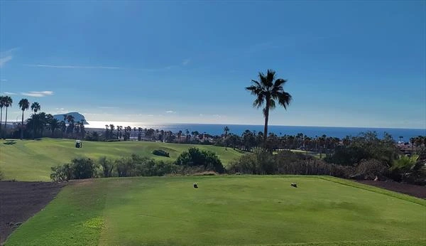 On the tee at Golf del Sur, Tenerife. Golf Planet Holidays.