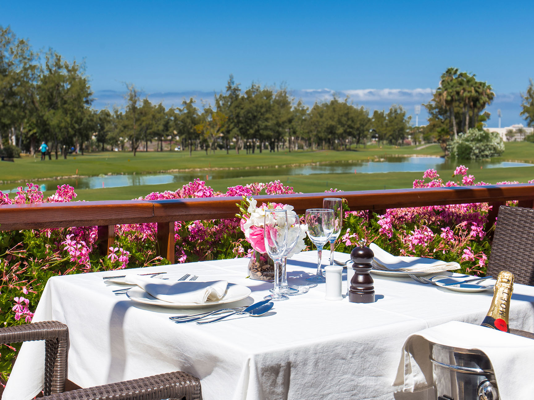 On the clubhouse terrace at Las Americas Golf Course, Tenerife