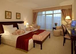 A large double bedroom at the Melia Grand Hermitage Hotel, Varna, Bulgaria