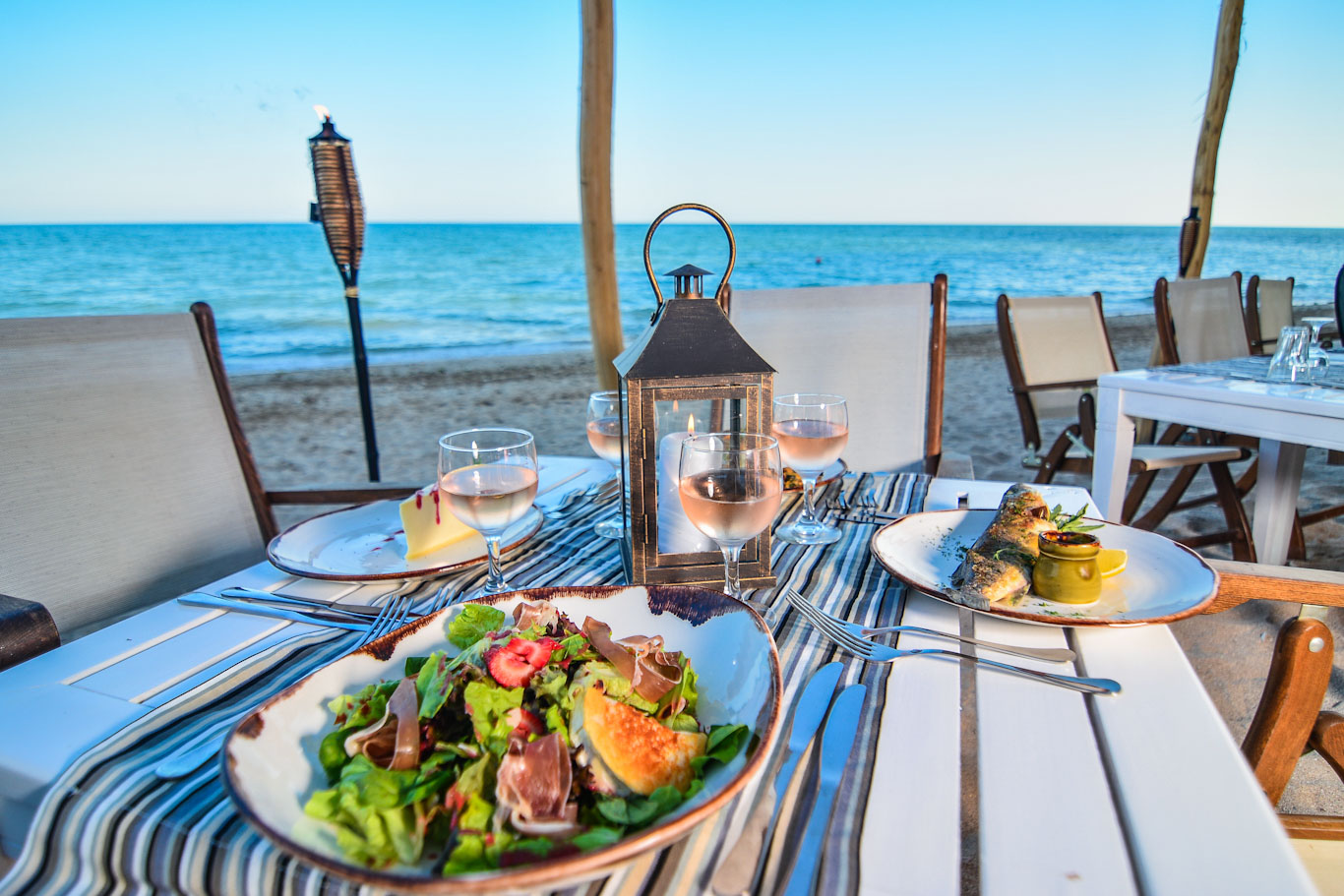 Dining on the beach at Thracian Cliffs, Golf Resort and Spa, Cape Kaliakra