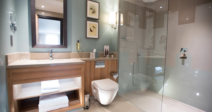 The bathrooms at The Warwickshire Golf and Country Club, England, are step free with large walk in showers