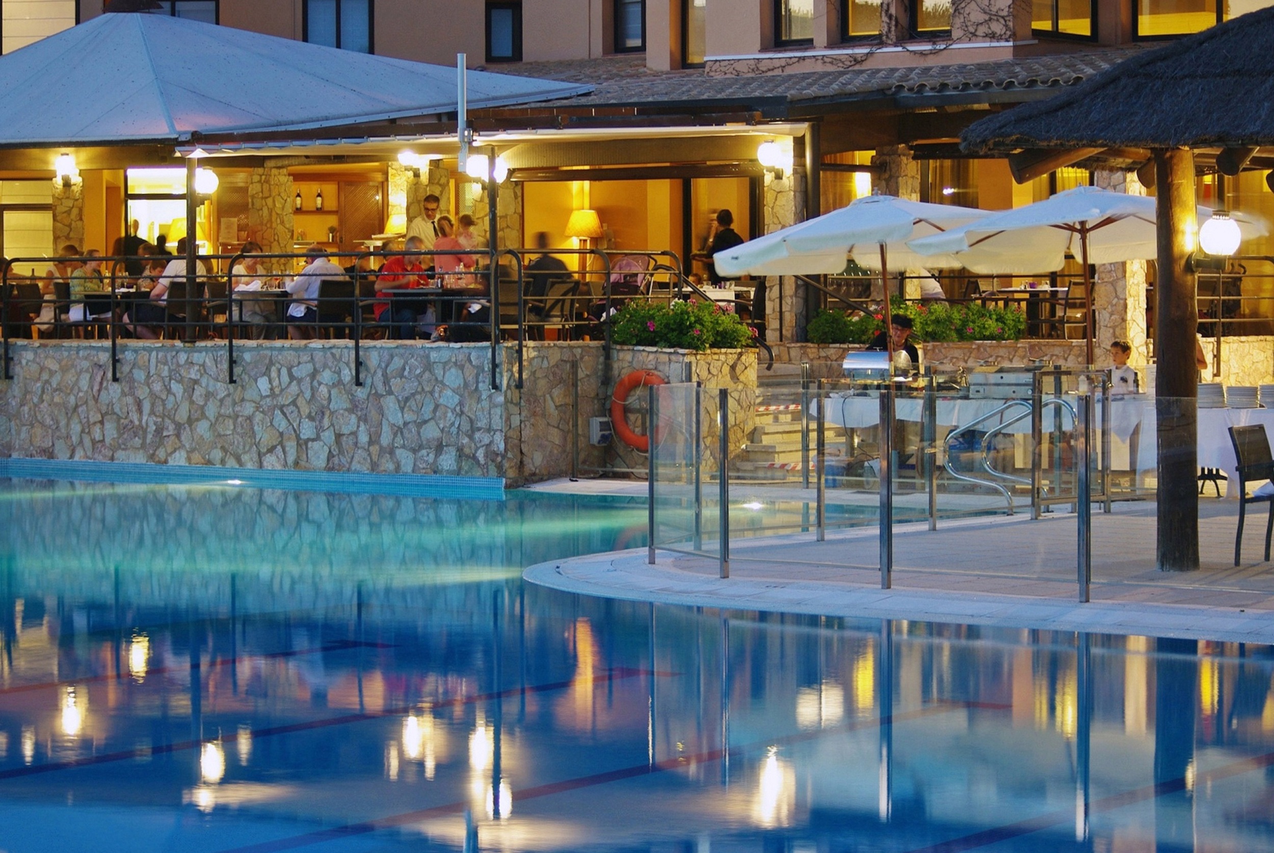 Nighttime at Restaurant Aquamare Terrassa at La Costa Golf and Beach Resort, Costa Brava, Spain