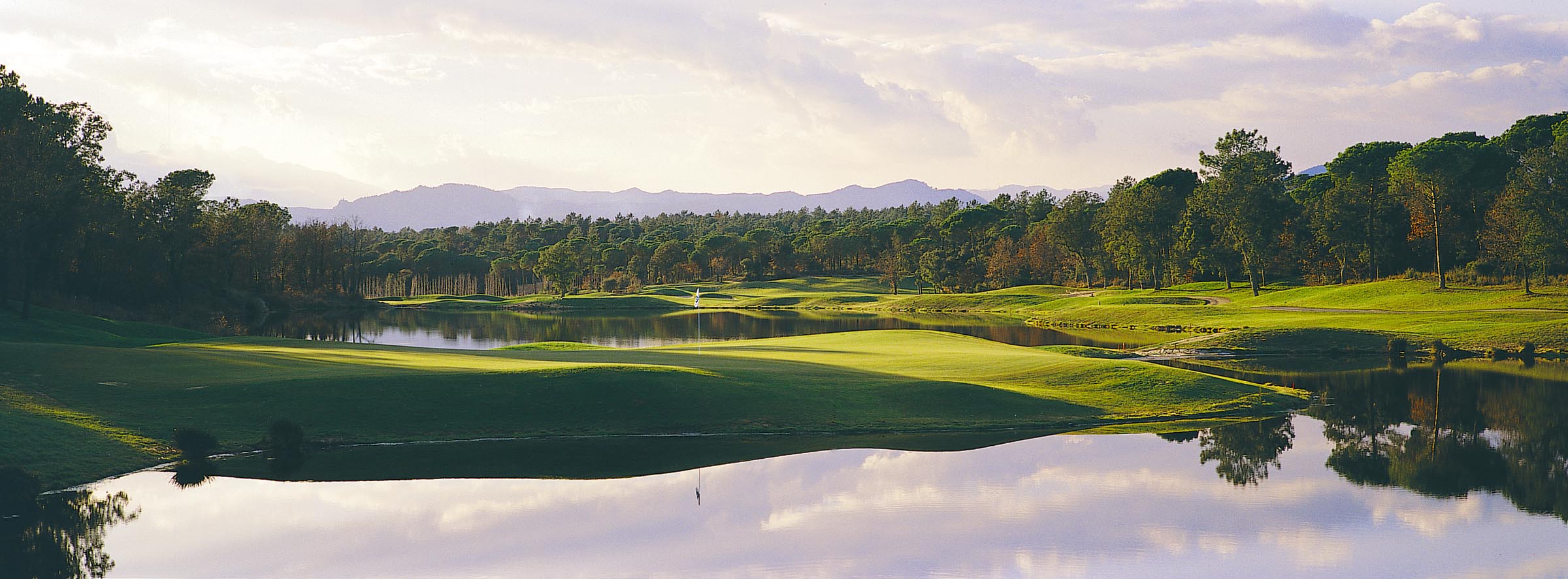 Plenty of water hazards on the 13th at PGA Catalunya Golf Resort