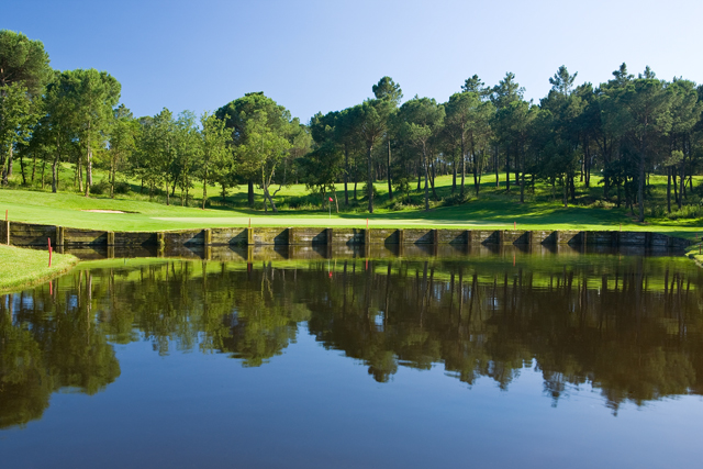 Water between you and the green on the third at PGA Catalunya Golf Resort