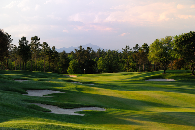 The approach to the twelth green at PGA Catalunya Golf Resort., Costa Brava, Spain
