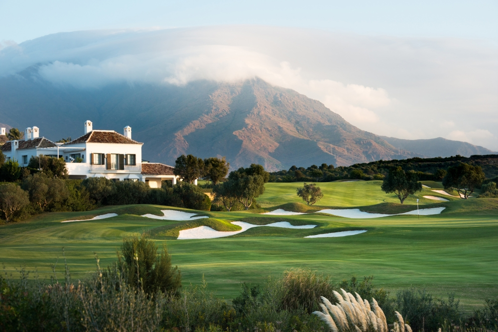 Mountain backdrop on one side of Finca Cortesin Golf course, Costa del Sol, Spain