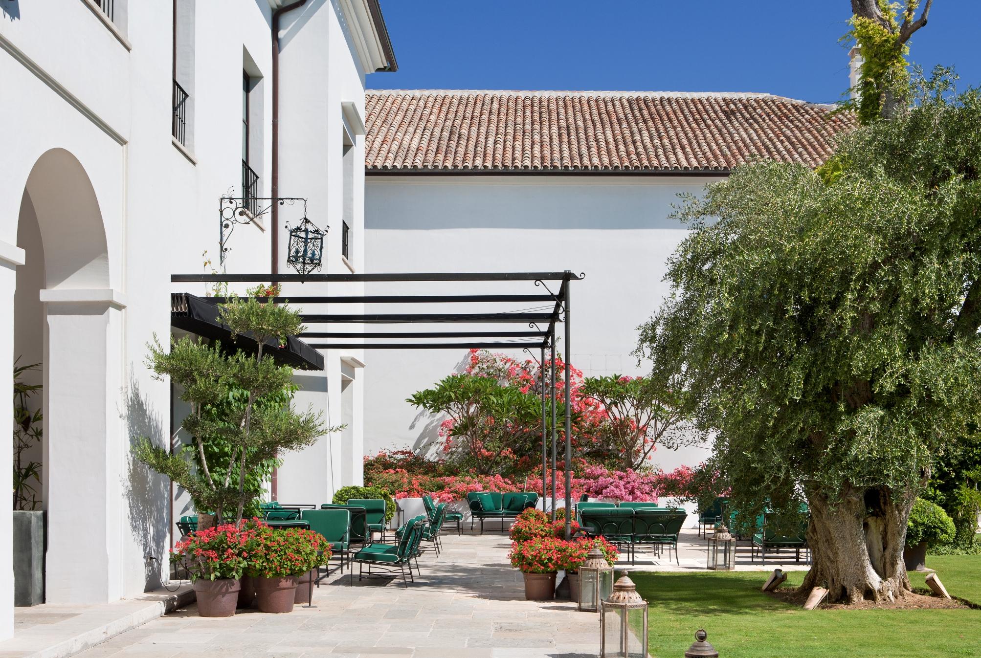 The Blue Bar patio at Finca Cortesin Hotel, Costa del Sol, Spain