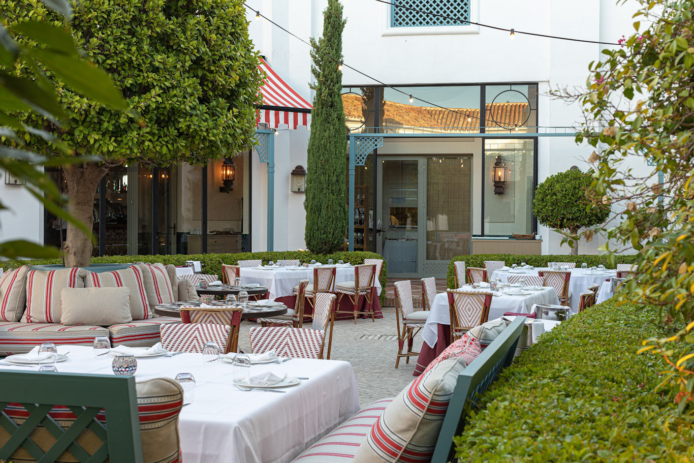 On the terrace at Finca Cortesin Hotel, Costa del Sol, Spain