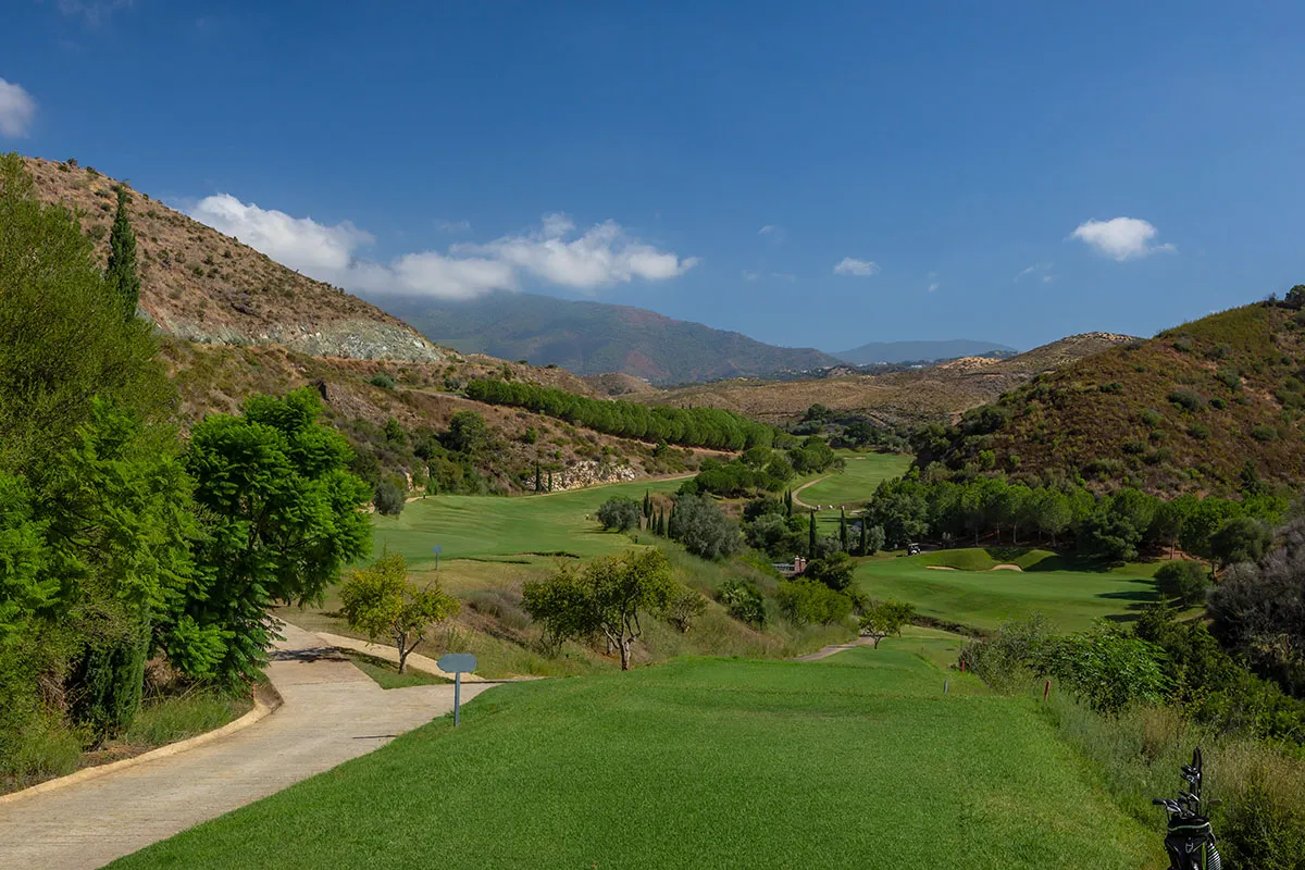 Narrow fairways at Alferini golf course at Anantara Villa Padierna Palace Resort, Benahavis, Costa del Sol, Spain. Golf Planet Holidays