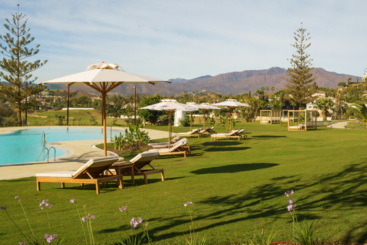Lounge by the pool at La Zambra, Mijas, Costa del Sol, Spain. Golf Planet Holidays