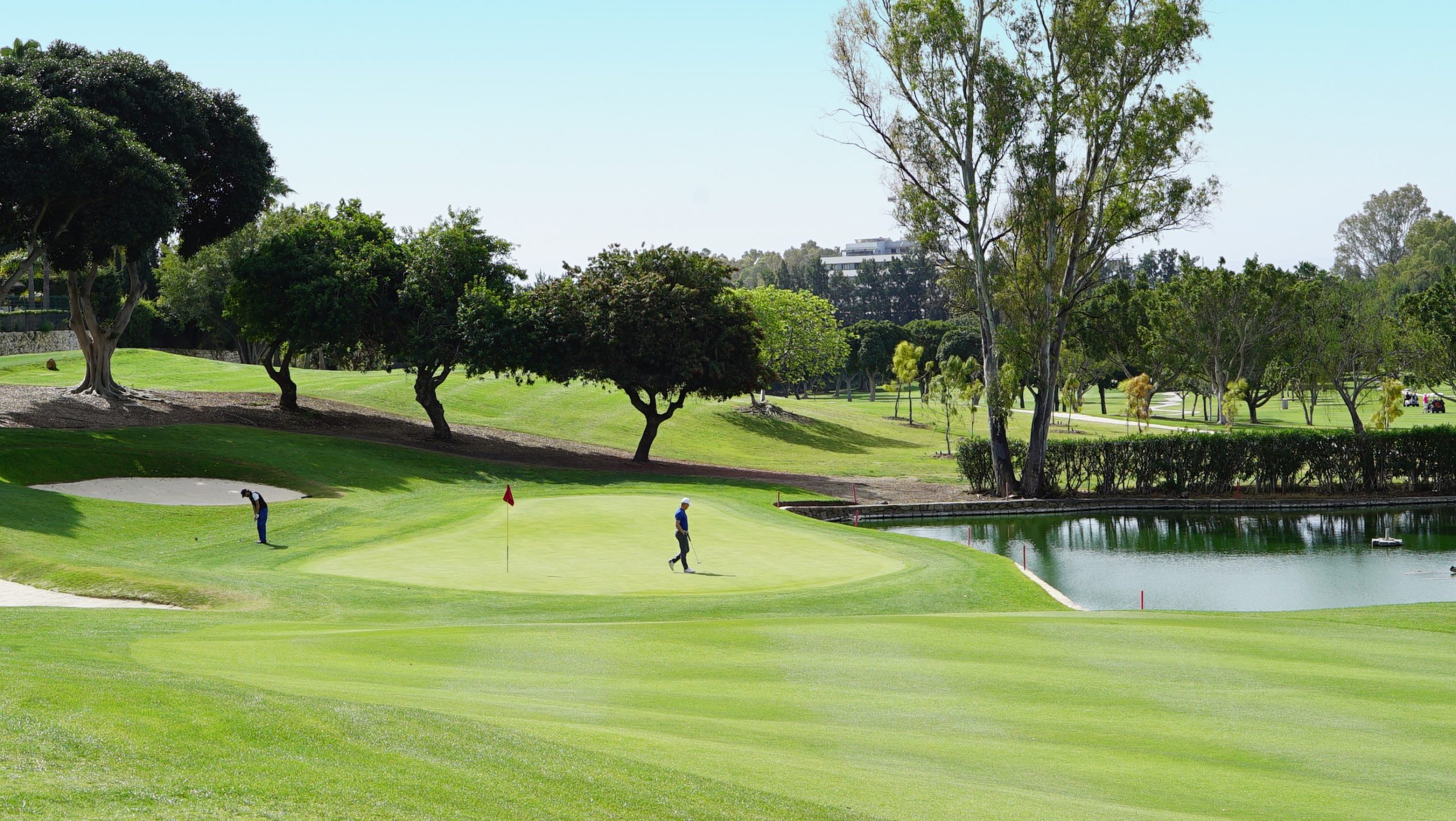 On the green at Los Naranjos Golf Course, Costa del Sol, Spain