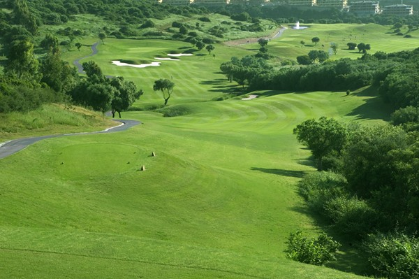 On the elevated tee at Almenara Golf Course, Costa del Sol, Spain. Golf Planet Holidays