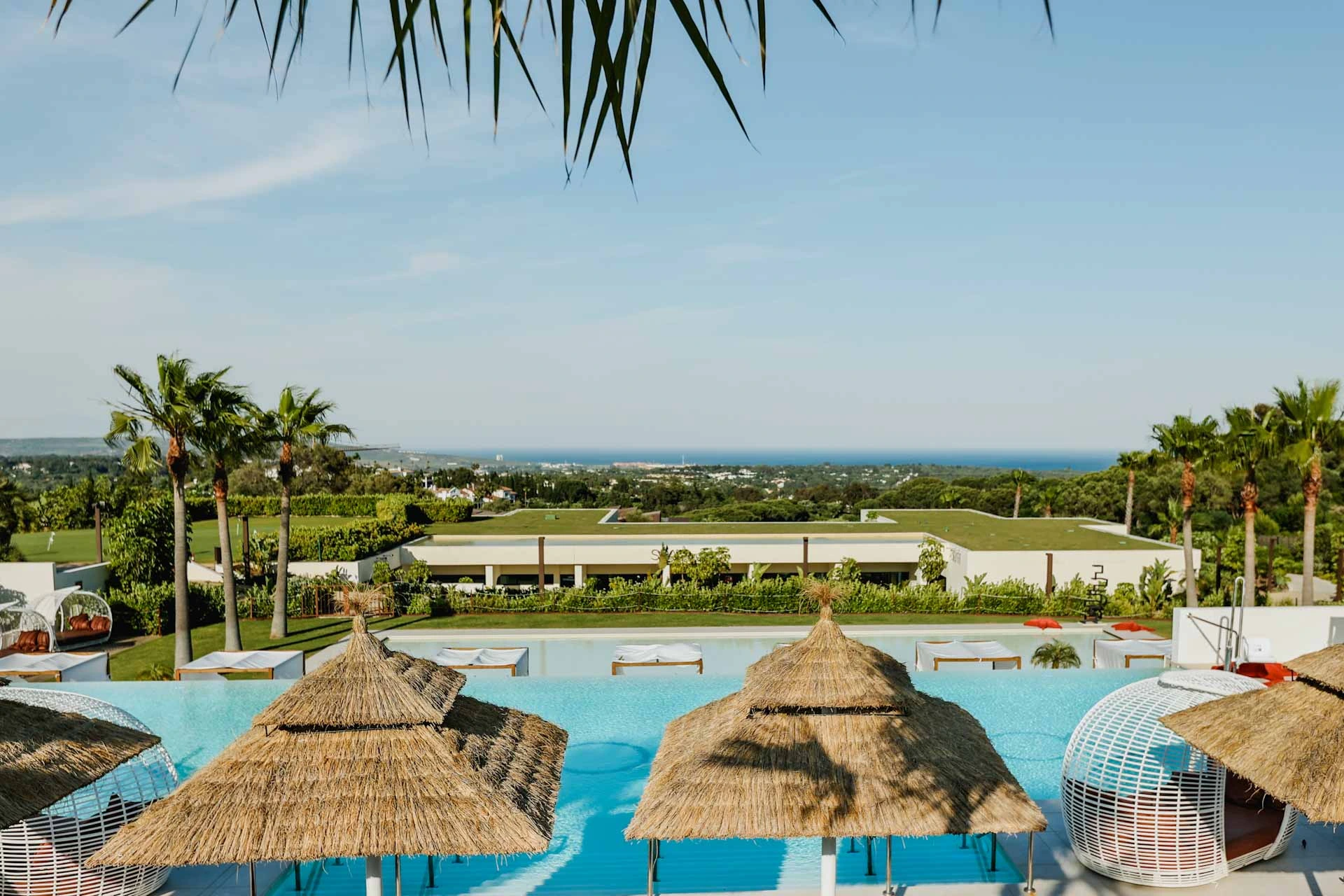 Seaview by the pool at So Sotogrande Spa and Golf Hotel, Costa del Sol, Spain. Golf Planet Holidays.