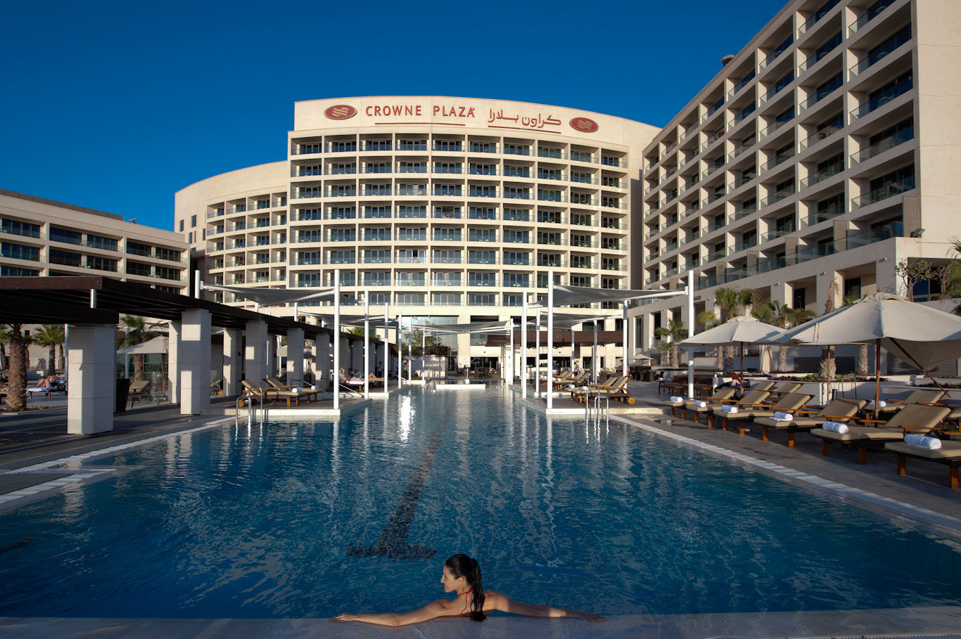 The swimming pool at the Crowne Plaza Hotel, Yas Island, Abu Dhabi