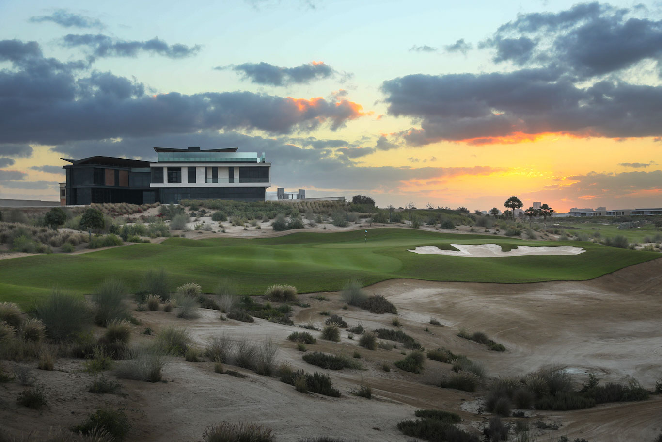 The clubhouse from the Dubai Hills Golf course
