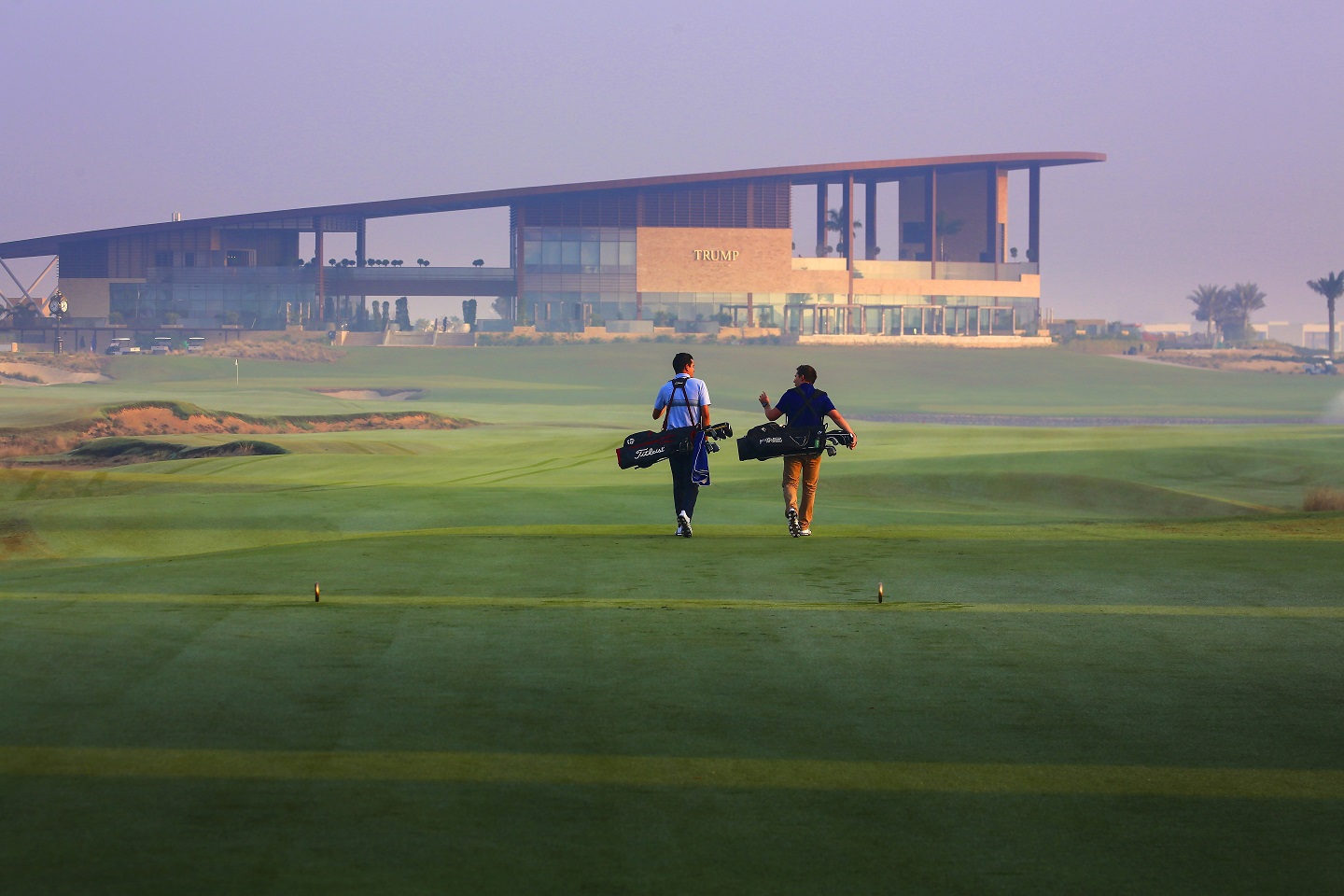 On the last hole at Trump International Golf Club, Dubai