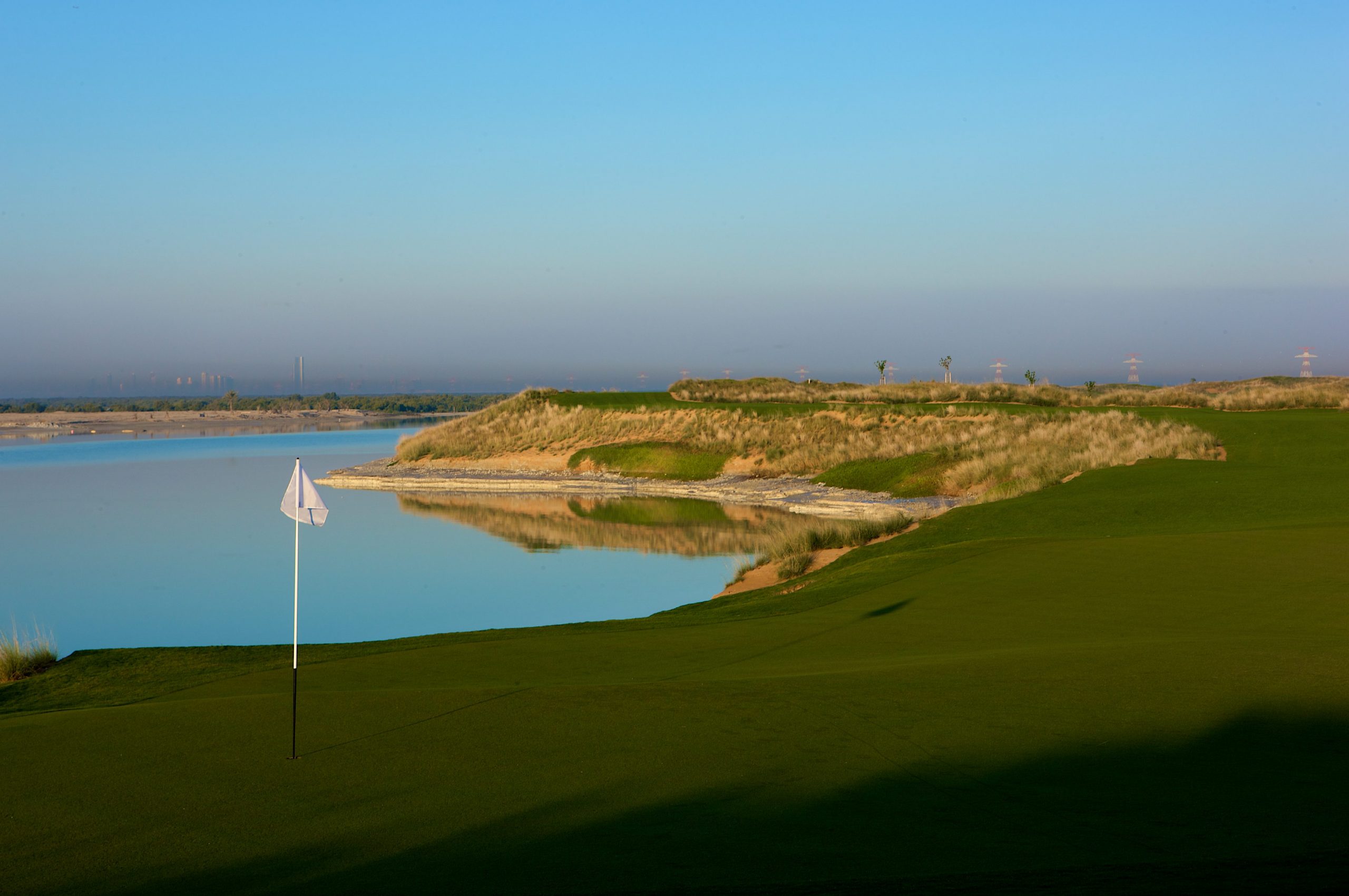 Reflections over the water at Yas Links, Abu Dhabi