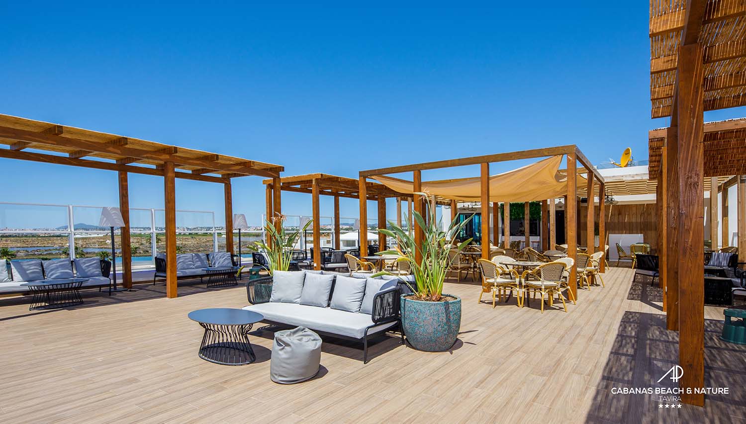 Bar with a view at AP Cabanas Beach & Nature, Hotel, Tavira, Eastern Algarve, Portugal. Golf Planet Holidays