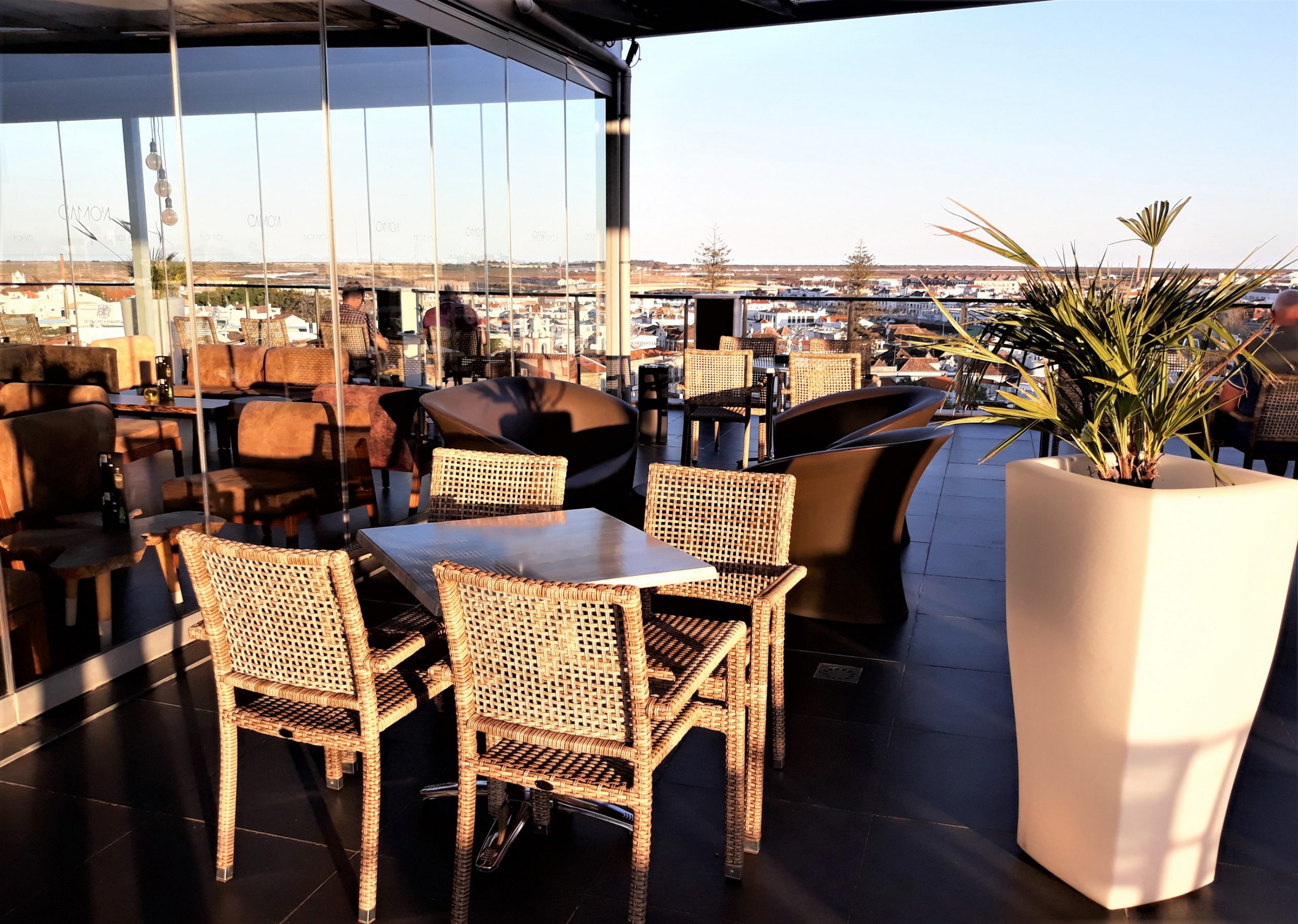 Enjoy drinks on the rooftop terrace at Maria Nova Lounge Hotel, Tavira, Eastern Algarve