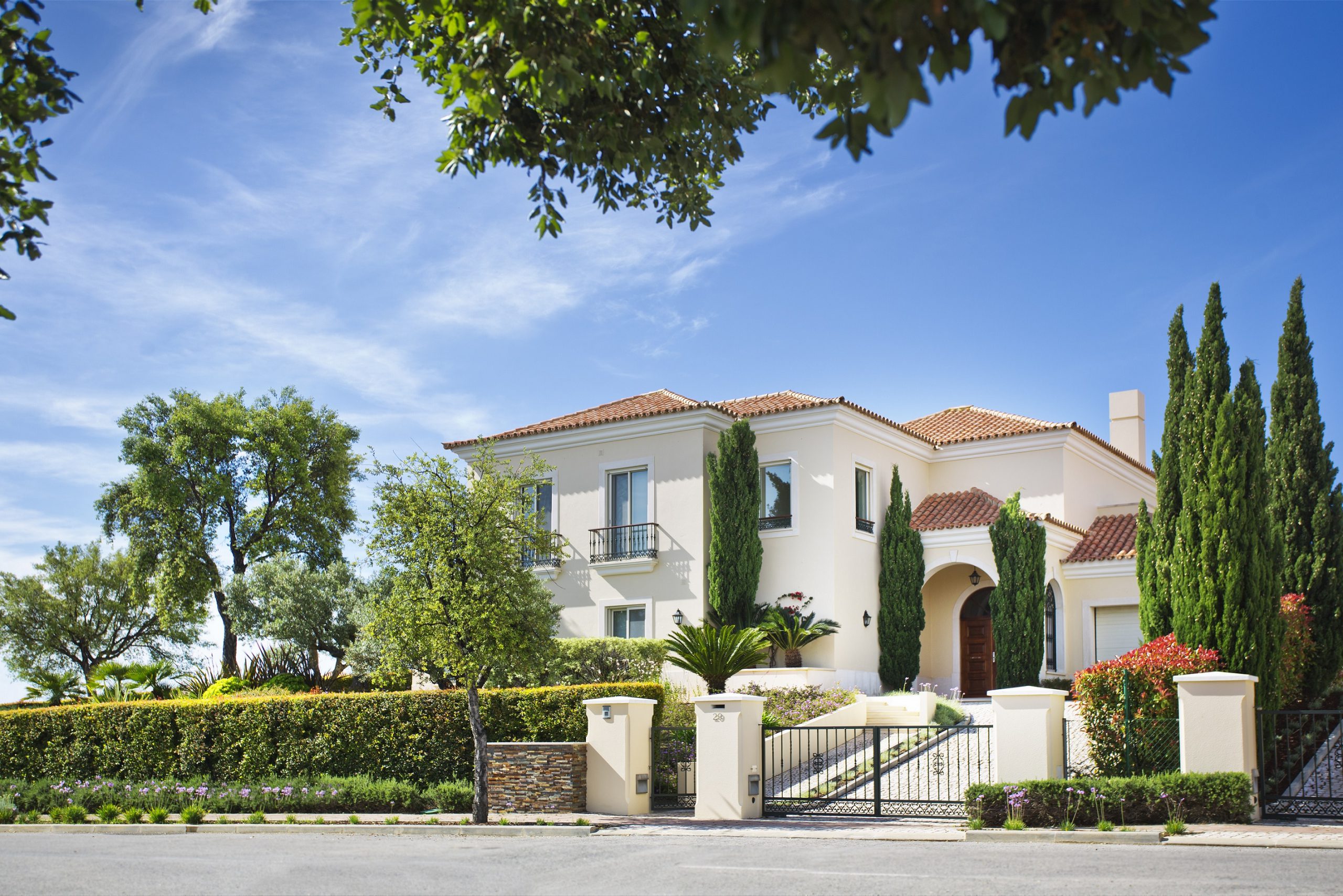 The facade of an individual villa at Monte Rei Golf and Country Club near Tavira, Eastern Algarve, Portugal