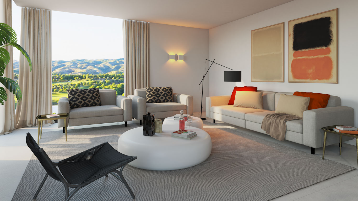 The lounge in a two bedroom residence at Monte Rei Golf and Country Club, near Tavira, Portugal