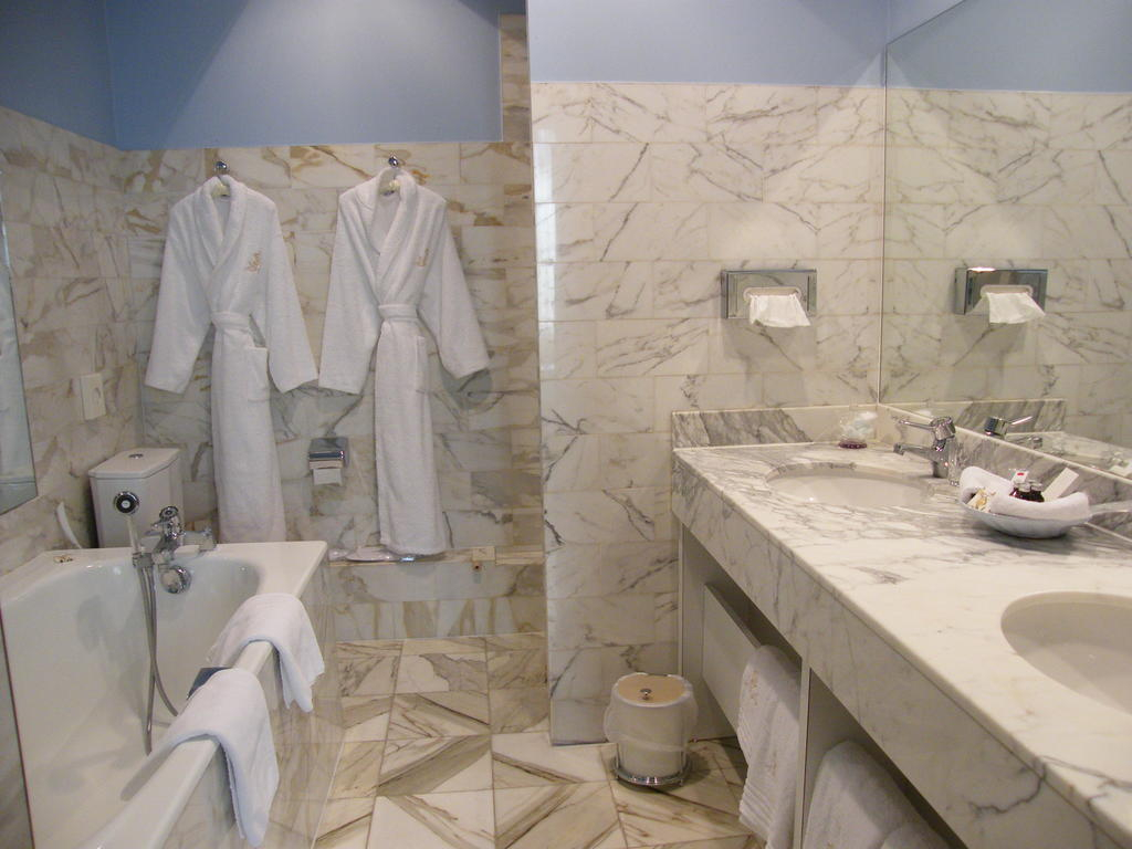 A hotel bathroom at Grand Hotel des Templiers, Reims, Champagne, France