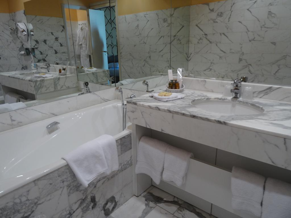 A hotel bathroom at Grand Hotel des Templiers, Reims, France