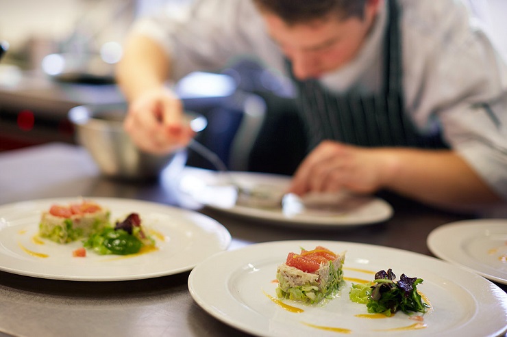 Dining at Le Montrachet Hotel, near Beaune, Burgundy, France