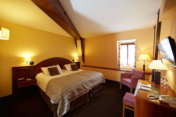 A bedroom at Le Montrachet Hotel, near Beaune, Burgundy, France