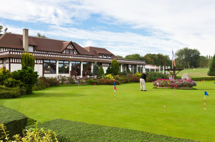 On the practice green at New Golf Deauville, Normandy, France