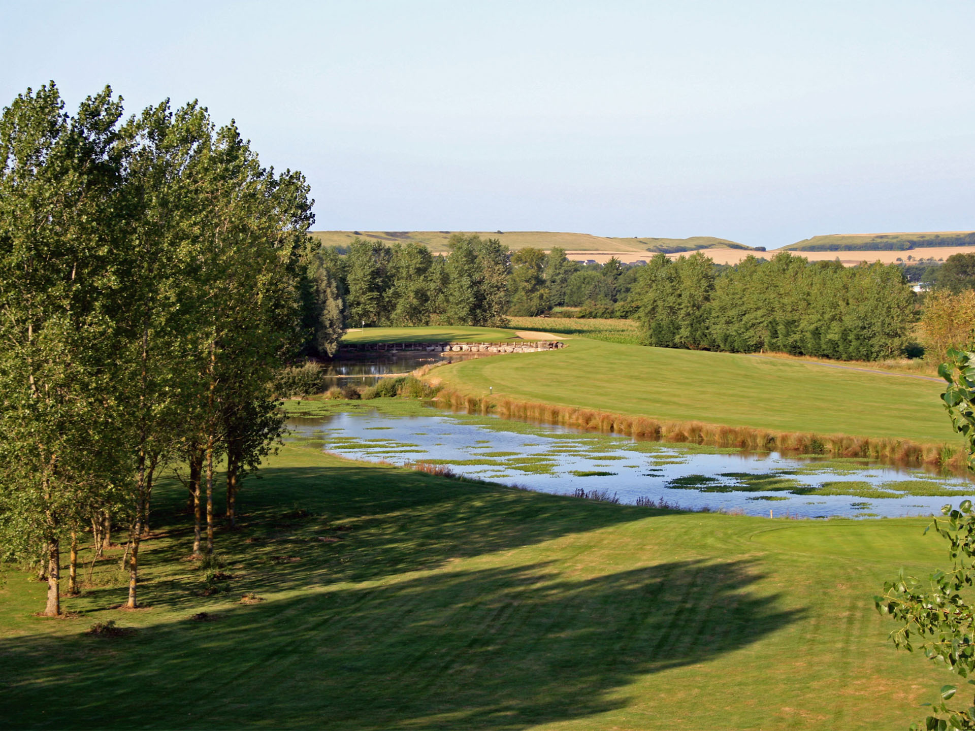 Over the water on the 13th hole at the Manoir course, Omaha Beach. Normandy, France