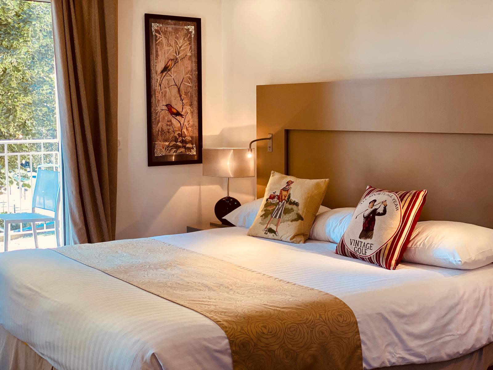 A double bedroom at Chateau de la Begude, near Valbonne, South of France