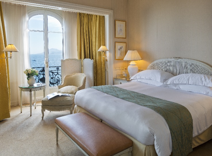 A seaview bedroom at InterContinental Carlton Hotel, Cannes, South of France. Golf Planet Holidays.