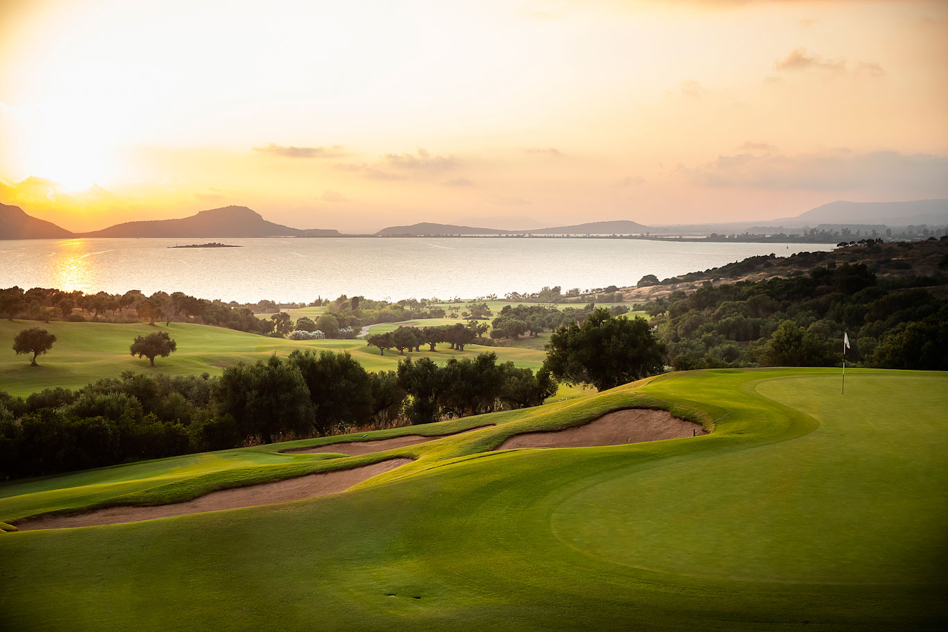 The 11th green on The Bay course, Costa Navarino, Greece