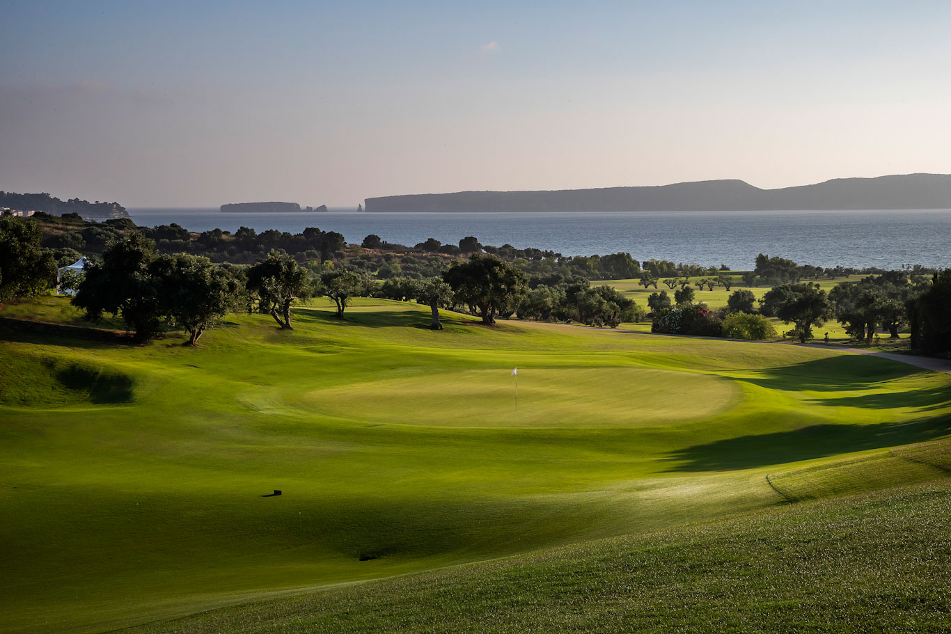 The 14th green at Costa Navarino Bay golf course, Greece