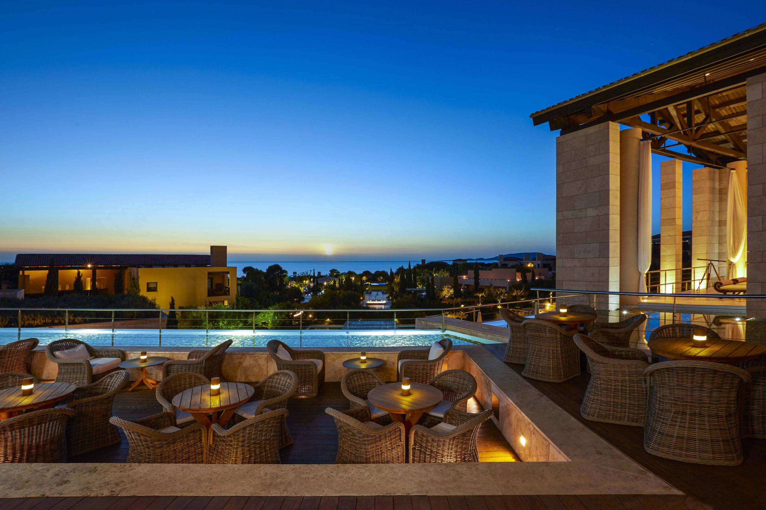 The pool terrace at The Romanos, Costa Navarino, Greece