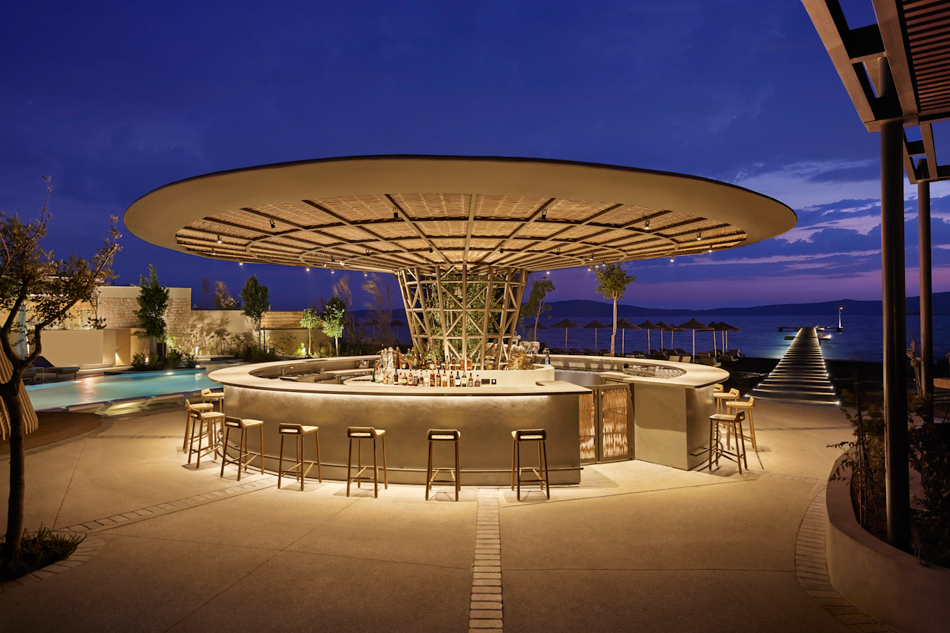 Parelia Beach Club bar at W Costa Navarino, Greece. Golf Planet Holidays