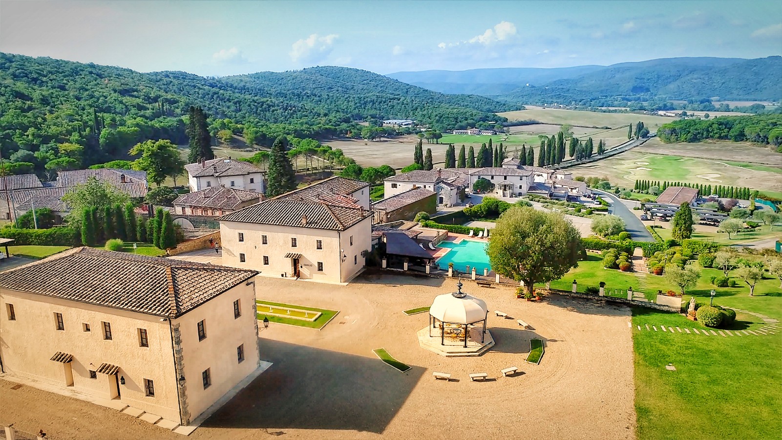 Aerial view of La Bagnaia Golf and Spa Resort, Siena, Italy