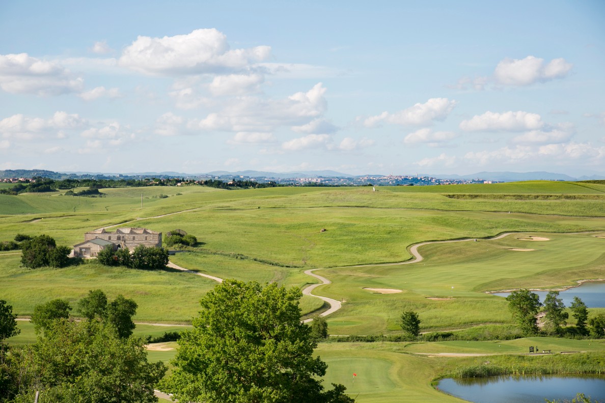 Aerial view of the La Bagnaia golf course, Siena, Tuscany
