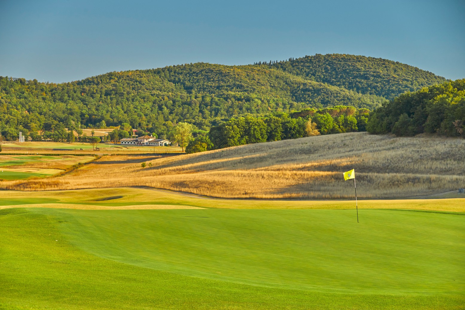 Spectacular views of the Tuscan hills from La Bagnaia Golf course, Siena, Italy