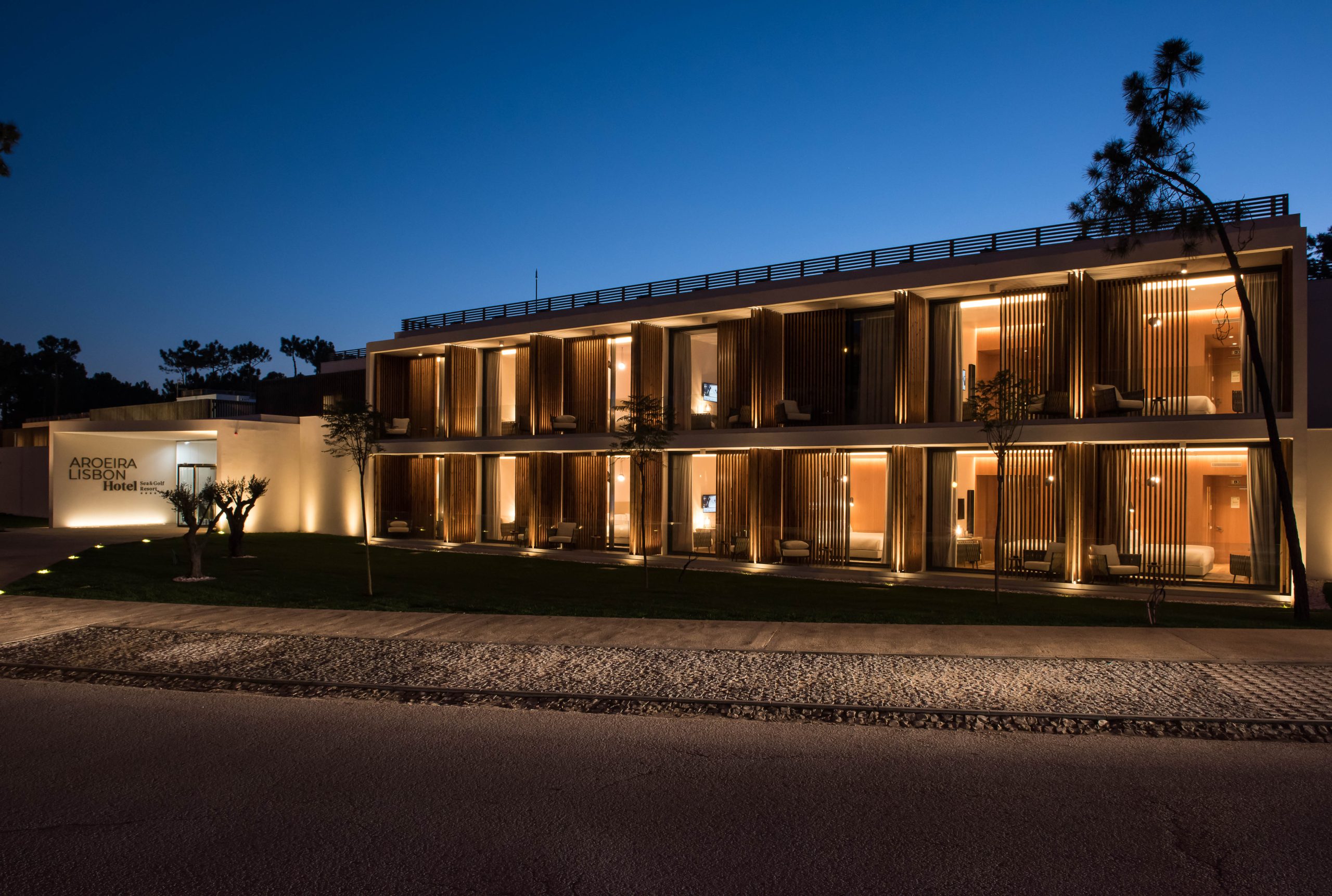Night lights at the Aroeira Hotel, Lisbon, Portugal. Golf Planet Holidays