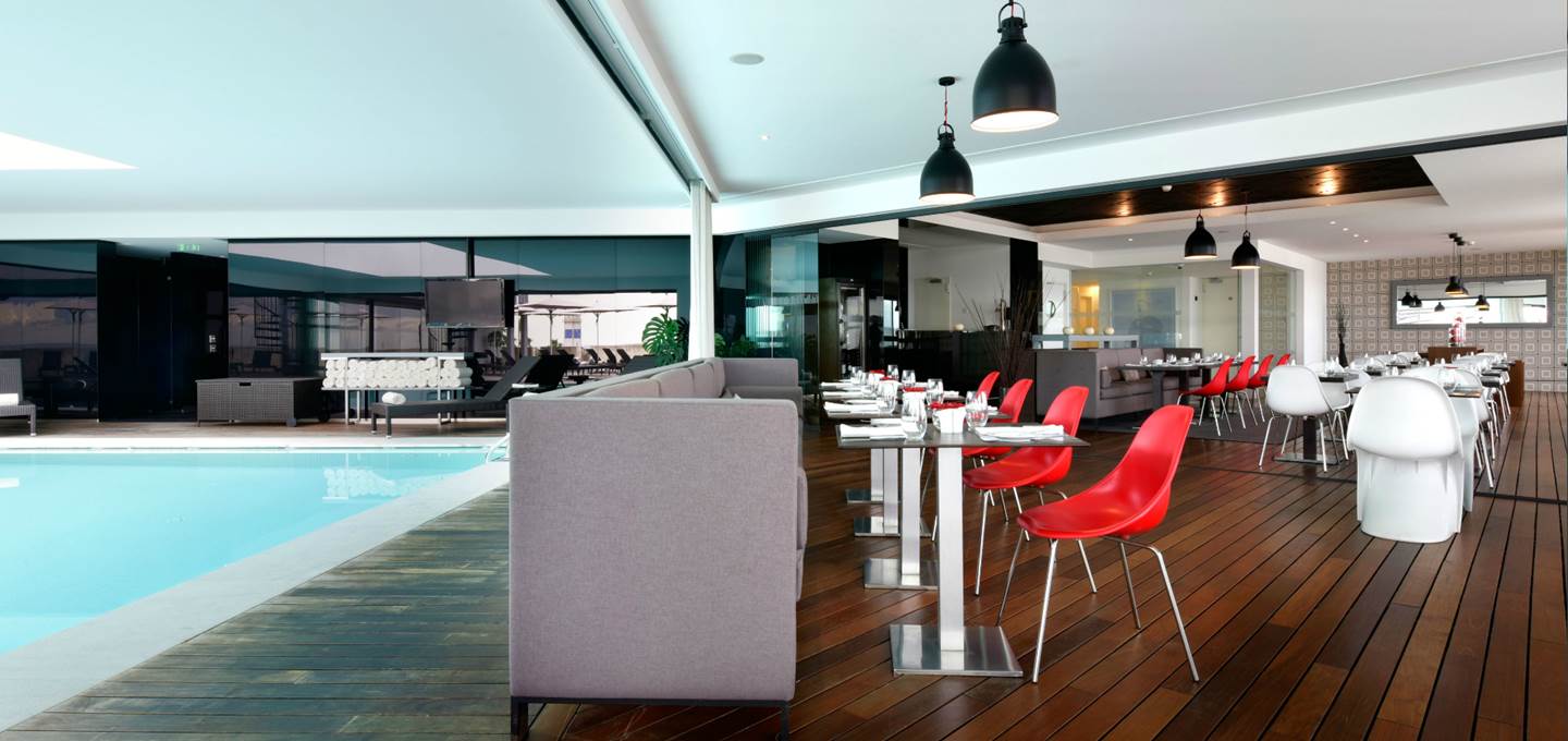 The pool and snack area at the Pousada Citadela Cascais, near Lisbon, Portugal