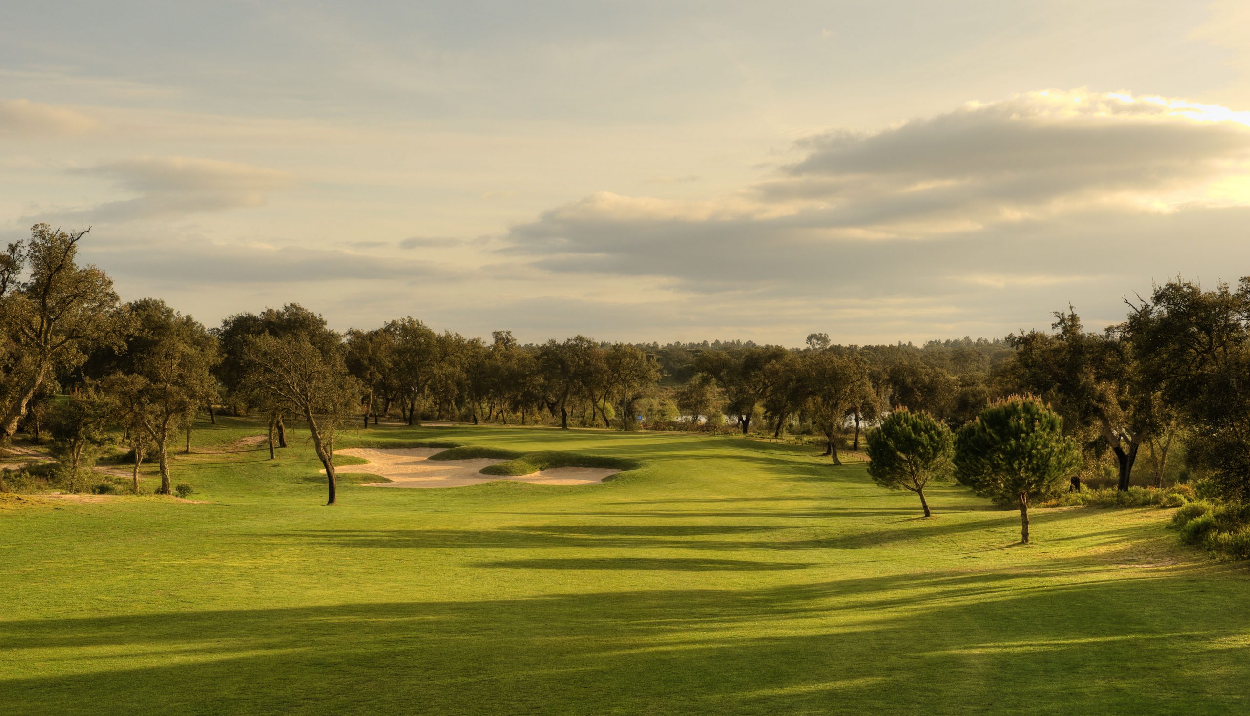 Down the fairway at Ribagolfe Golf Club, Lisbon, Portugal